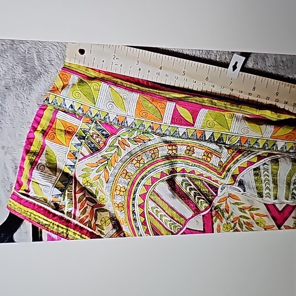 Slip Dress Women Medium Indian Abstract Fuchsia Pink Green Side Slits - Picture 5 of 7